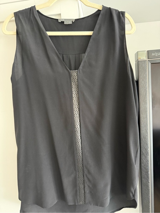 Vince Tops - Vince Black Sleeveless V-Neck Tank with Studded Center Trim